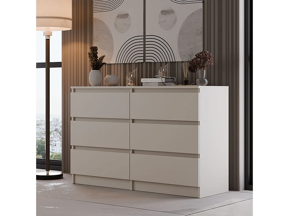 Cassettiera per camera da letto con 6 cassetti 120x30x75 cm beige CMMT10