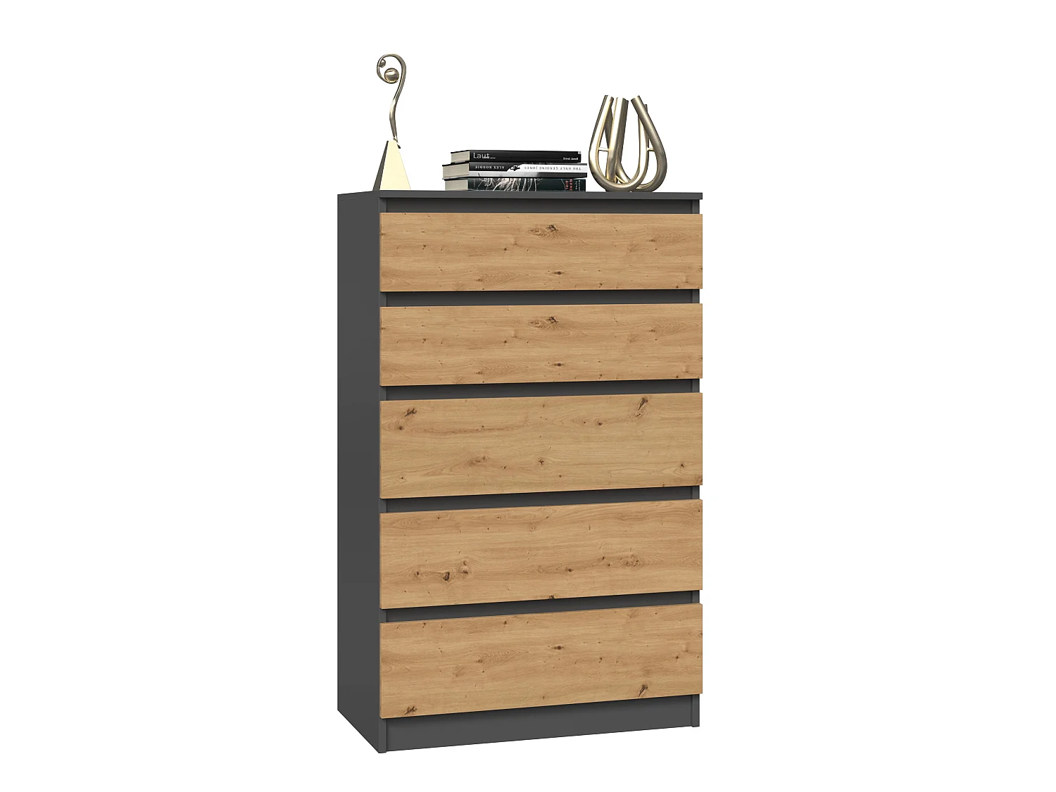 Cassettiera moderna con 5 cassetti 70x40x109 cm rovere/antracite CMMT9