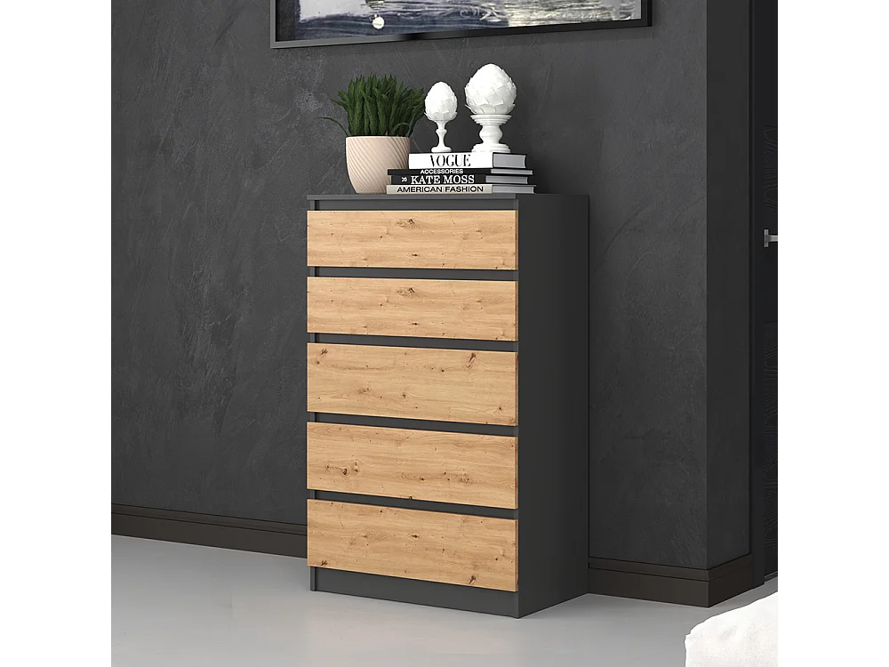 Cassettiera moderna con 5 cassetti 70x40x109 cm rovere/antracite CMMT9