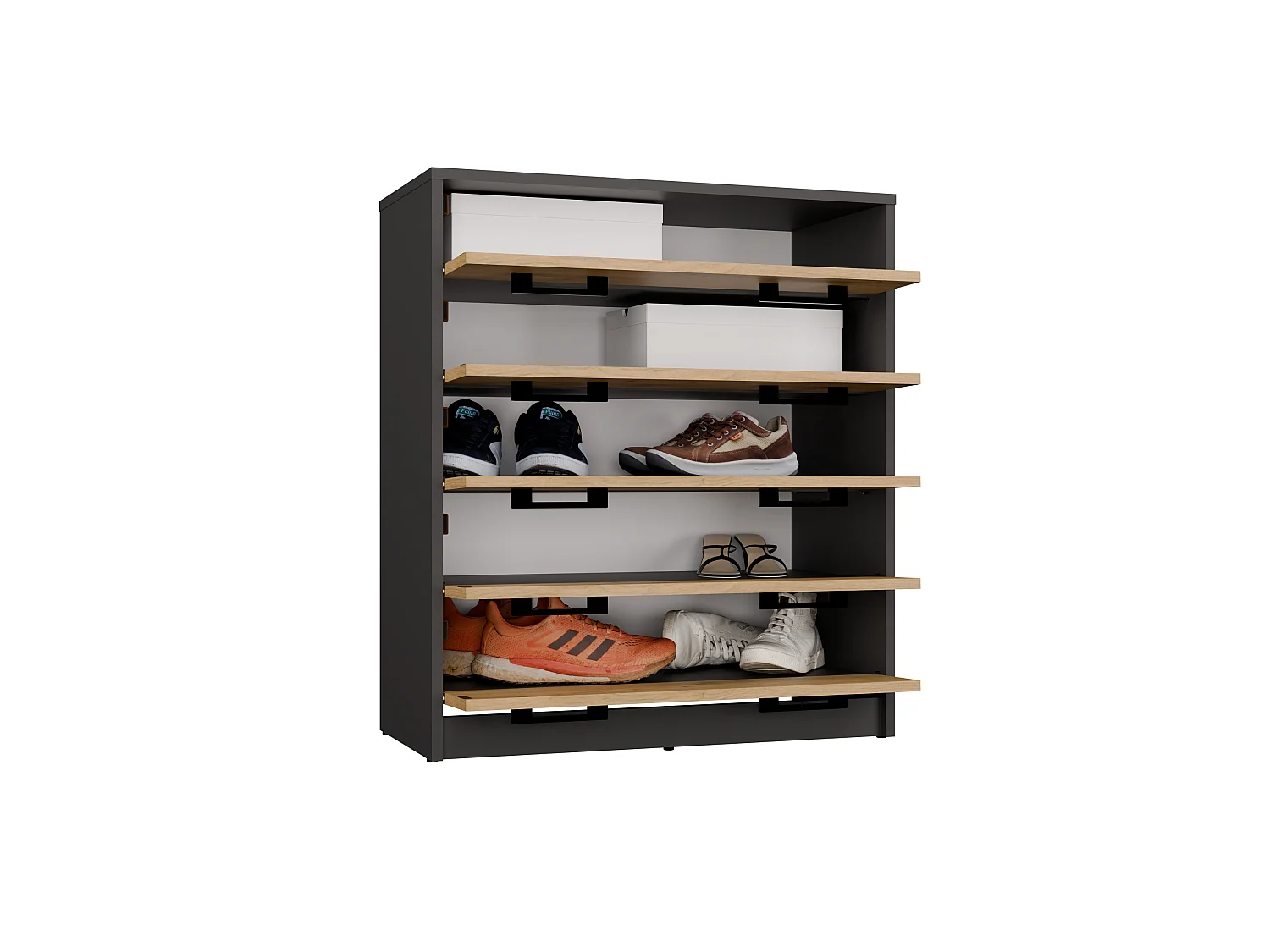 Scarpiera grande 74x84,5 cm con 5 ante a ribalta rovere e antracite SCAT8