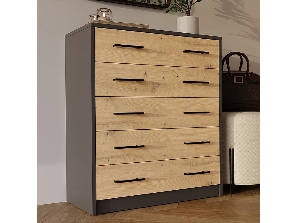 Scarpiera grande 74x84,5 cm con 5 ante a ribalta rovere e antracite SCAT8