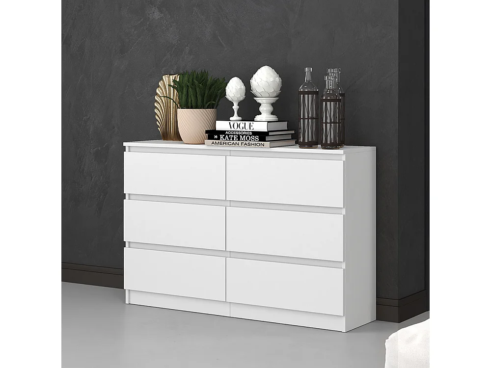 Cassettiera per camera da letto con 6 cassetti 120x30x75 cm bianco CMMT10