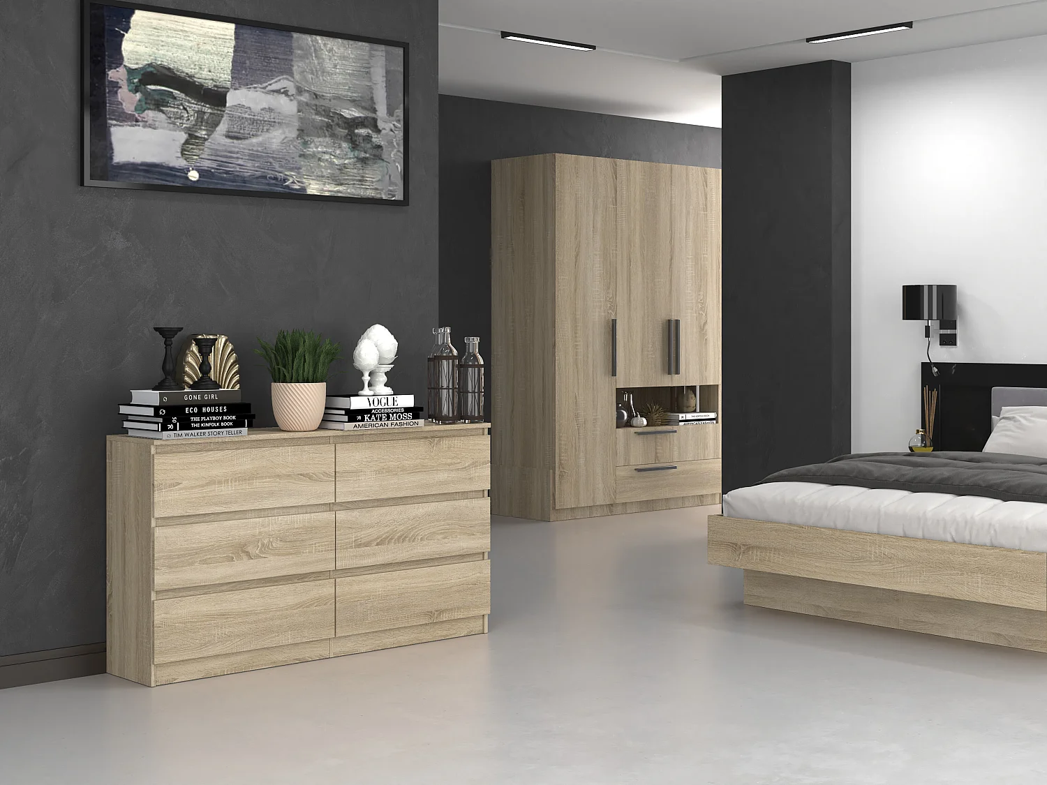 Cassettiera moderna con 6 cassetti 138x40x75 cm rovere chiaro CMMT11