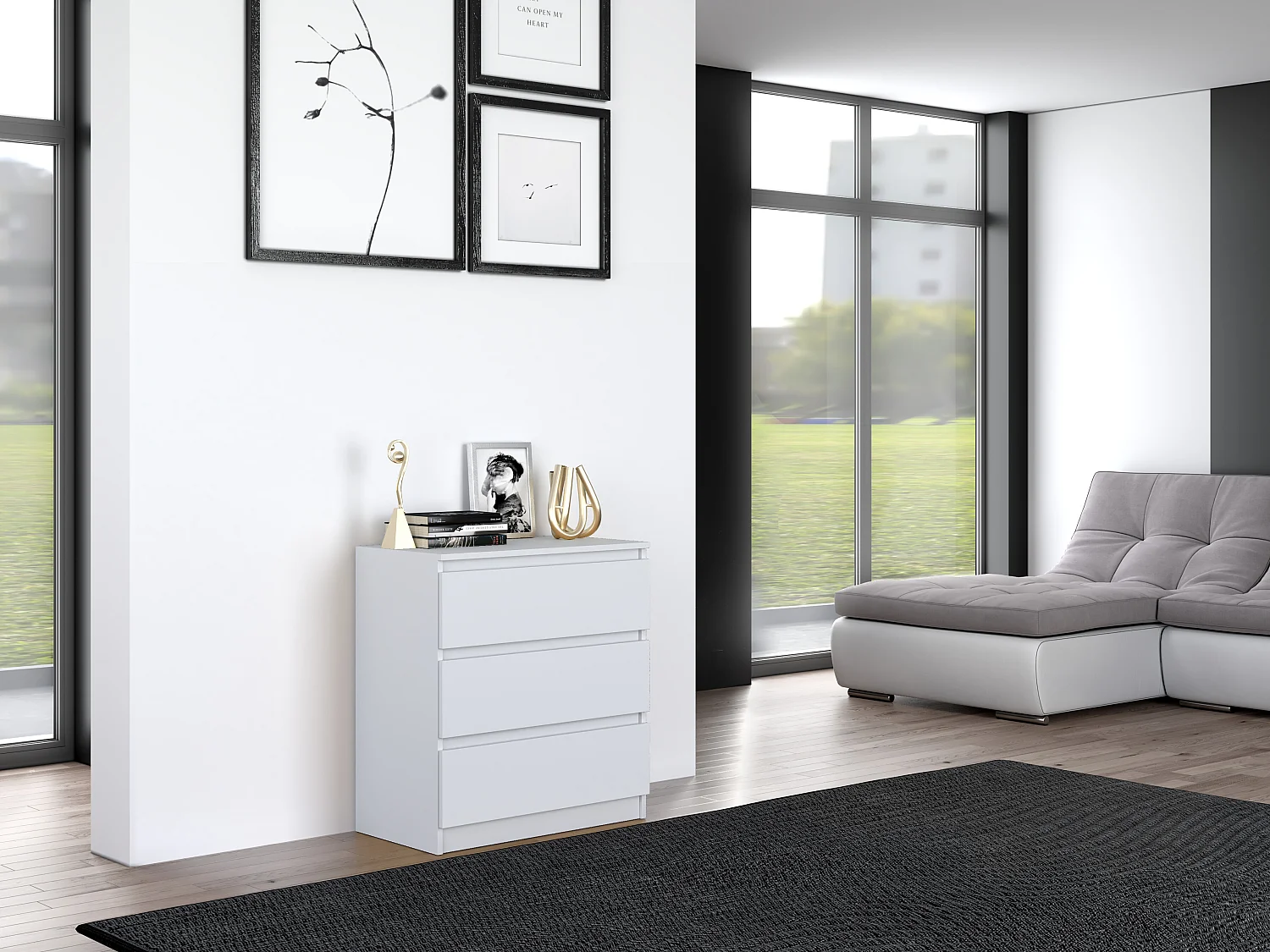 Cassettiera moderna con 3 cassetti 70x40x75 cm bianca CMMT6