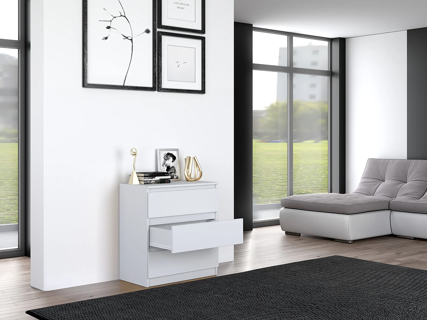 Cassettiera moderna con 3 cassetti 70x40x75 cm bianca CMMT6