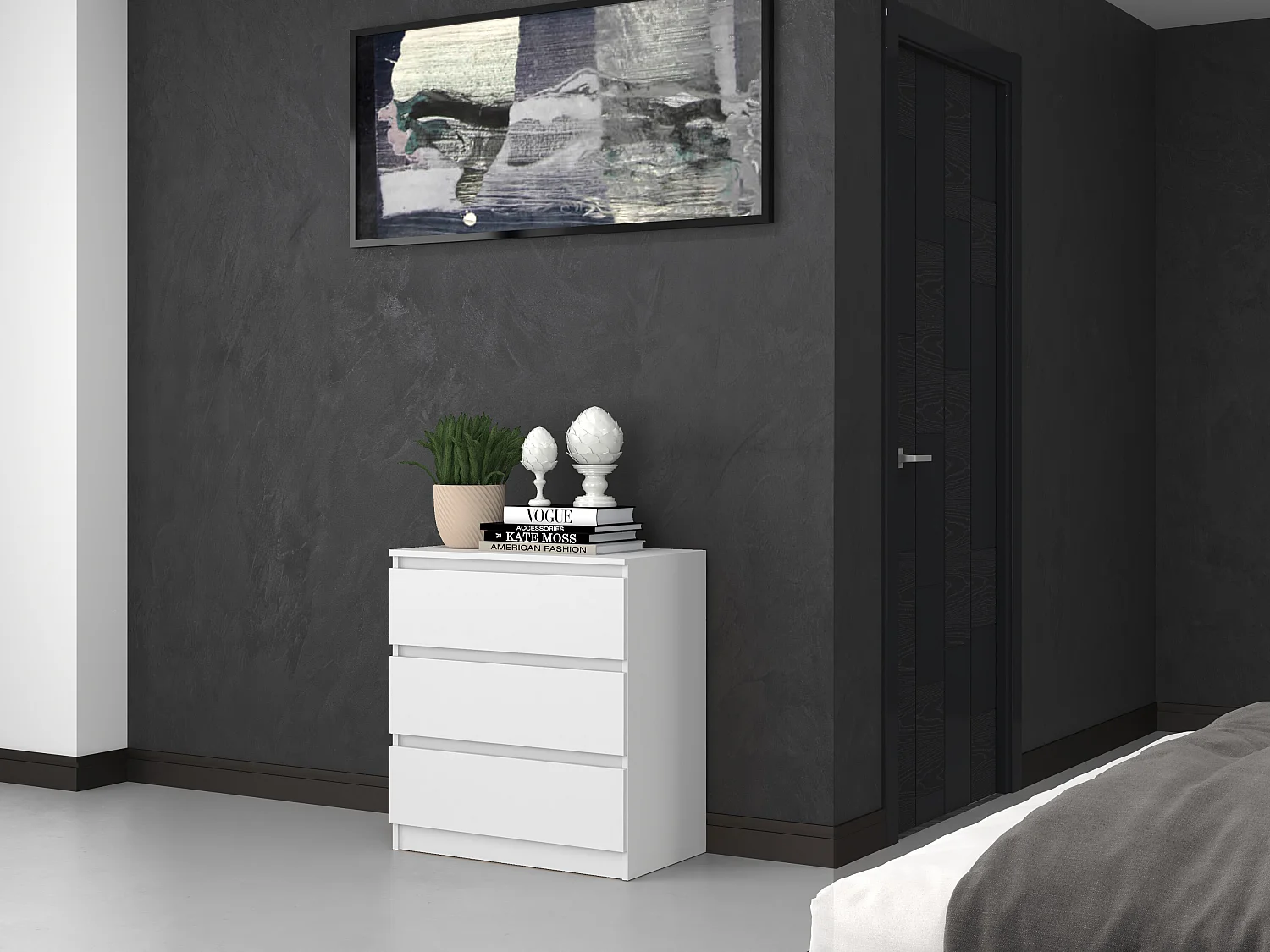 Cassettiera moderna con 3 cassetti 70x40x75 cm bianca CMMT6