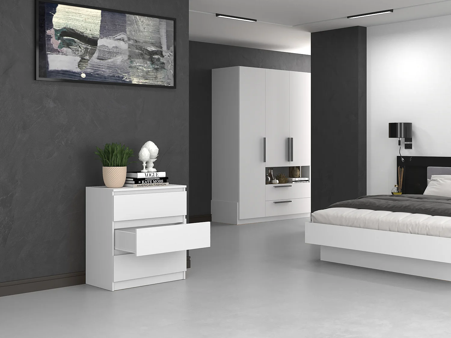 Cassettiera moderna con 3 cassetti 70x40x75 cm bianca CMMT6