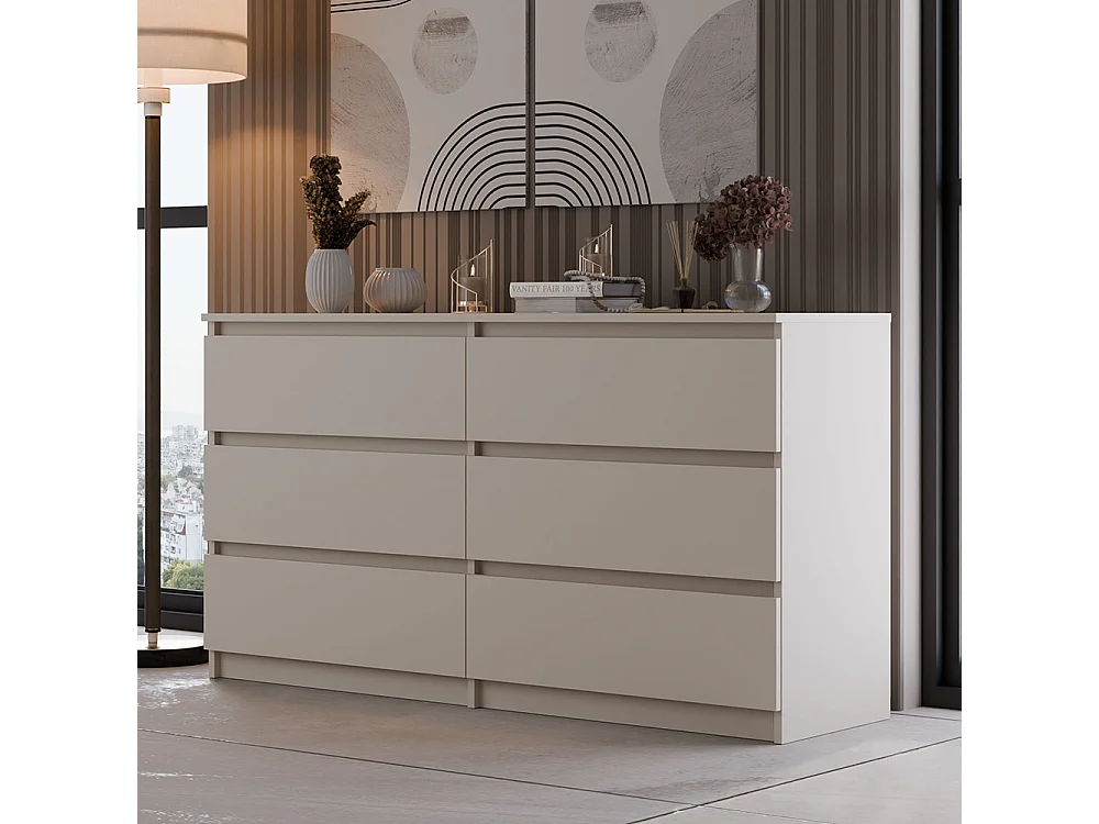 Cassettiera moderna con 6 cassetti 138x40x75 cm beige CMMT11
