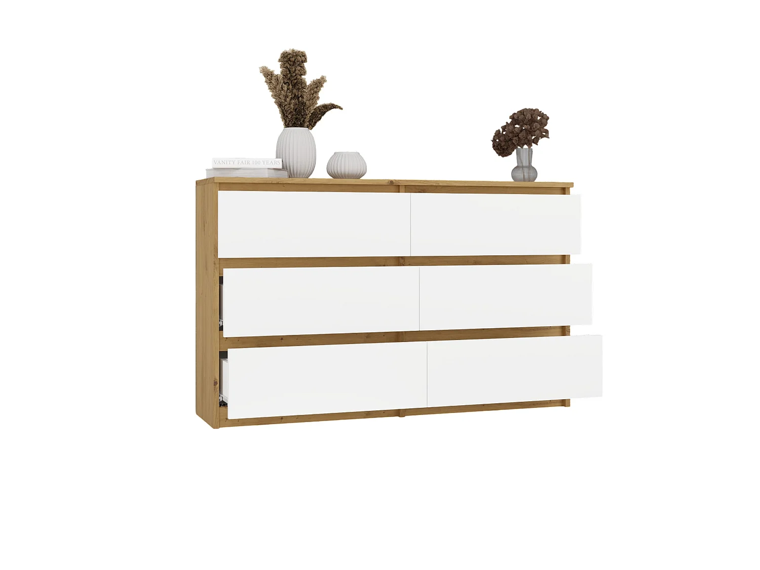 Cassettiera per camera da letto con 6 cassetti 120x30x75 cm rovere/bianco CMMT10