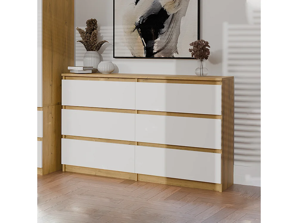 Cassettiera per camera da letto con 6 cassetti 120x30x75 cm rovere/bianco CMMT10