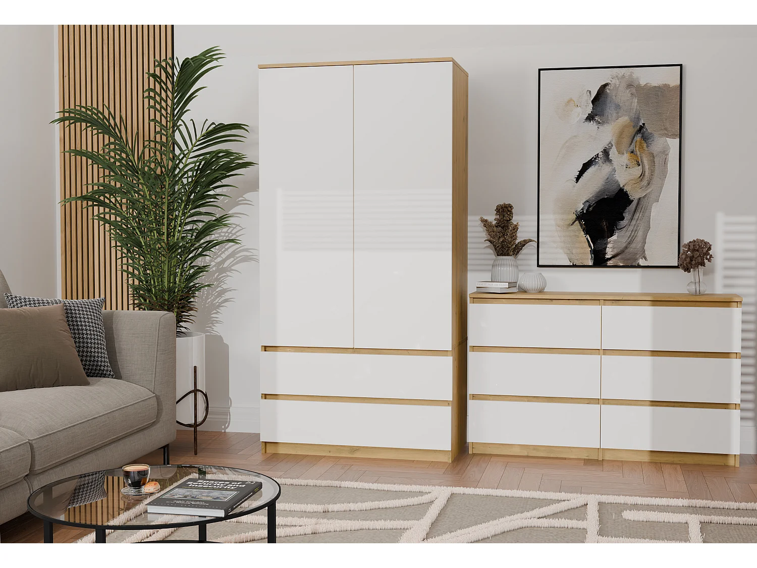 Cassettiera per camera da letto con 6 cassetti 120x30x75 cm rovere/bianco CMMT10