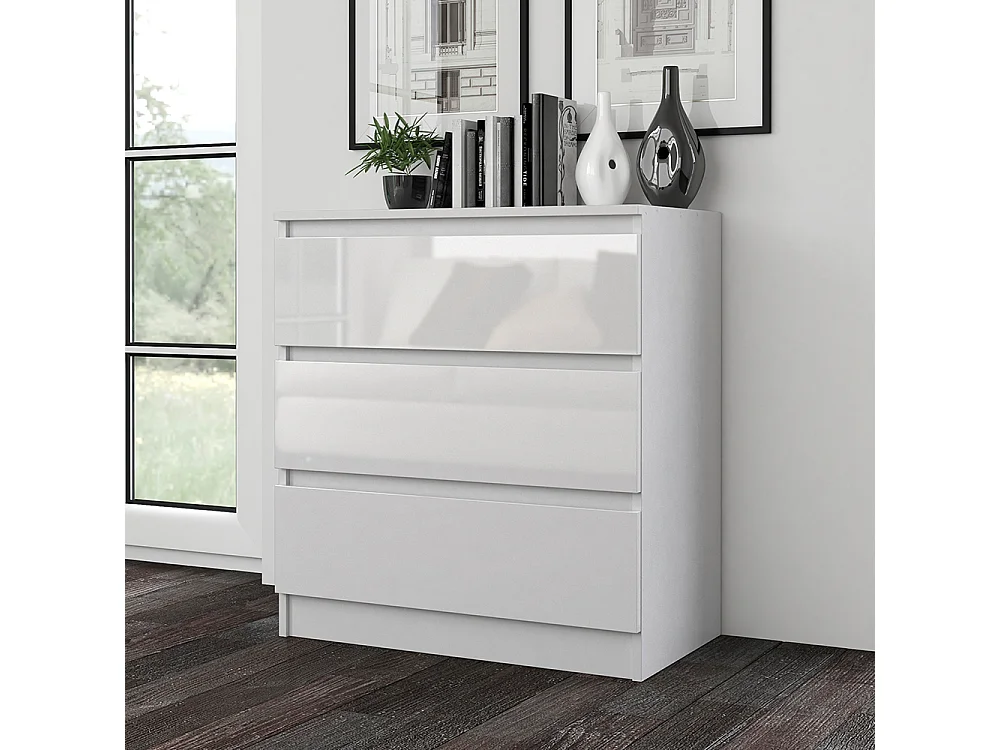 Cassettiera moderna con 3 cassetti 70x40x75 cm bianco lucido CMMT6