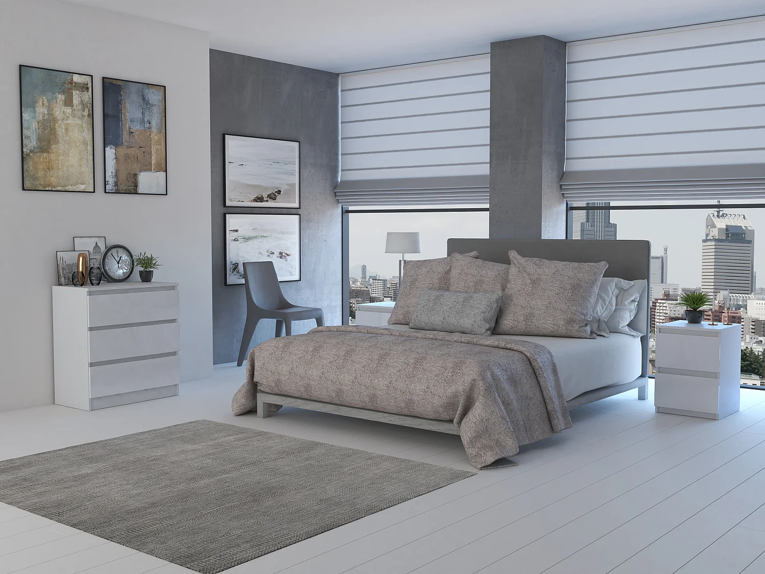 Cassettiera moderna con 3 cassetti 70x40x75 cm bianco lucido CMMT6