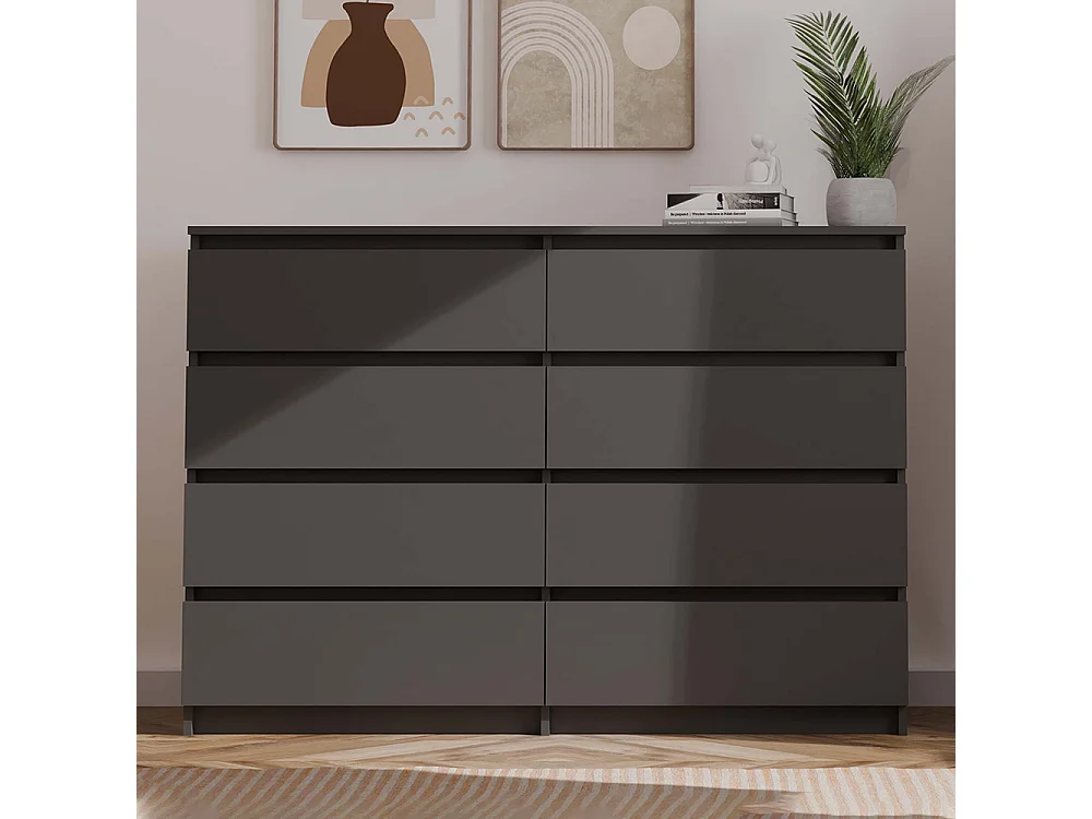 Cassettiera moderna con 8 cassetti 138x40x97 cm nera CMMT13