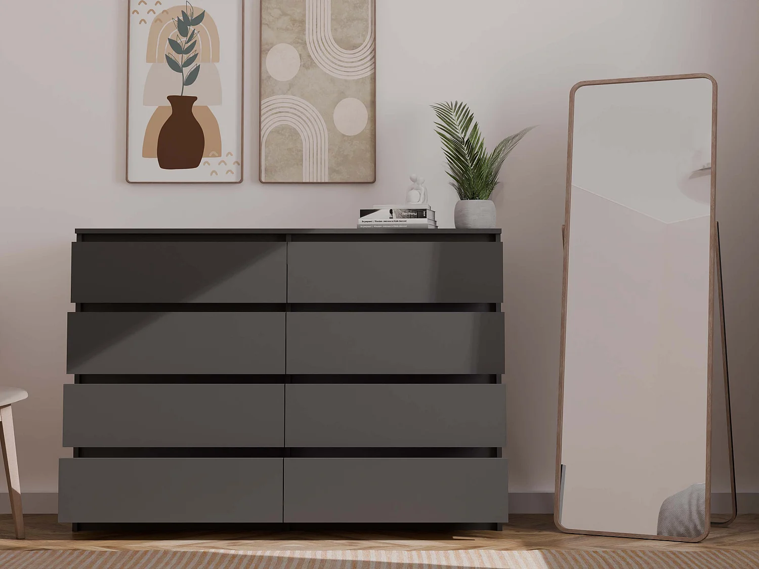 Cassettiera moderna con 8 cassetti 138x40x97 cm nera CMMT13