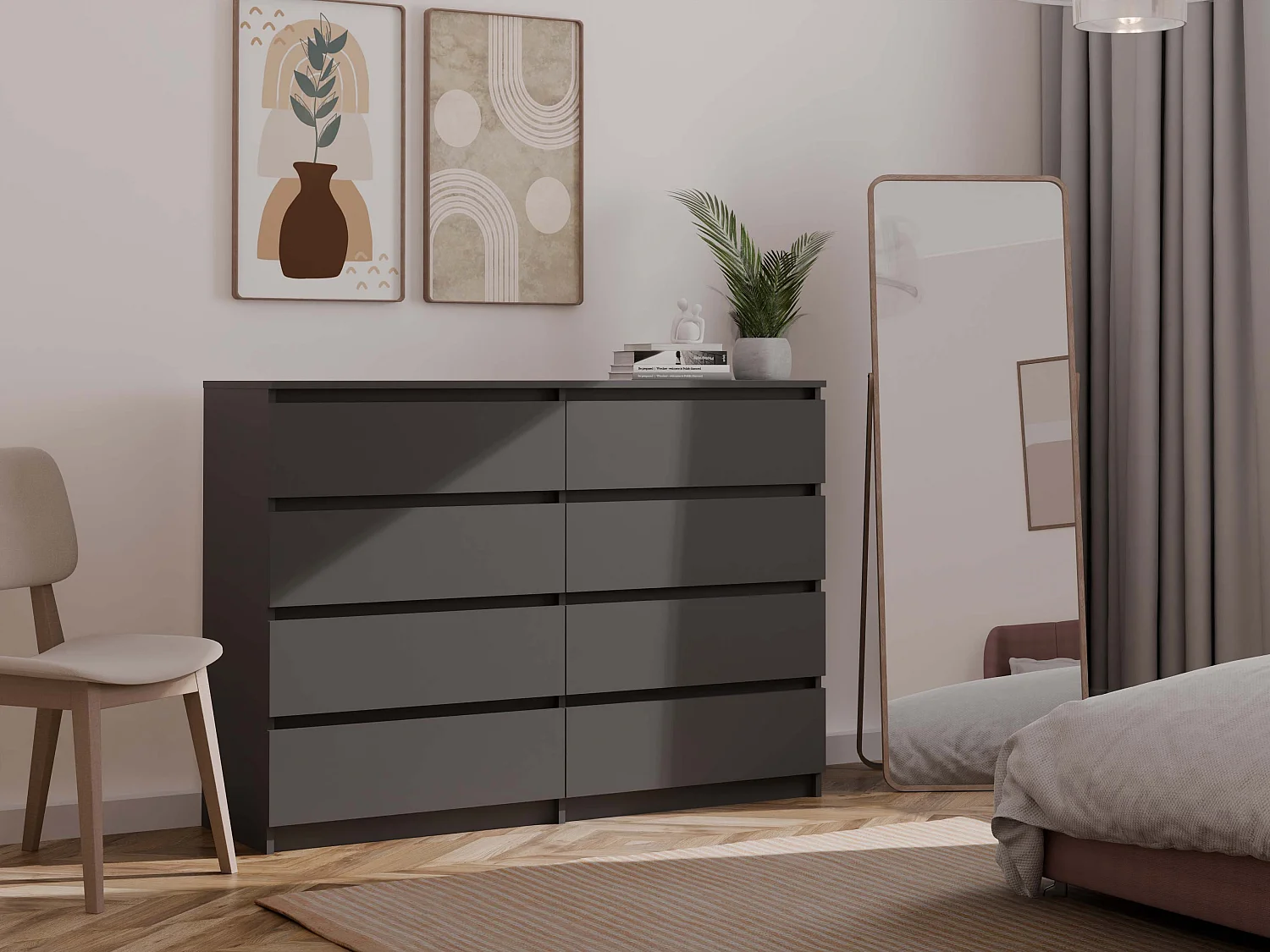 Cassettiera moderna con 8 cassetti 138x40x97 cm nera CMMT13