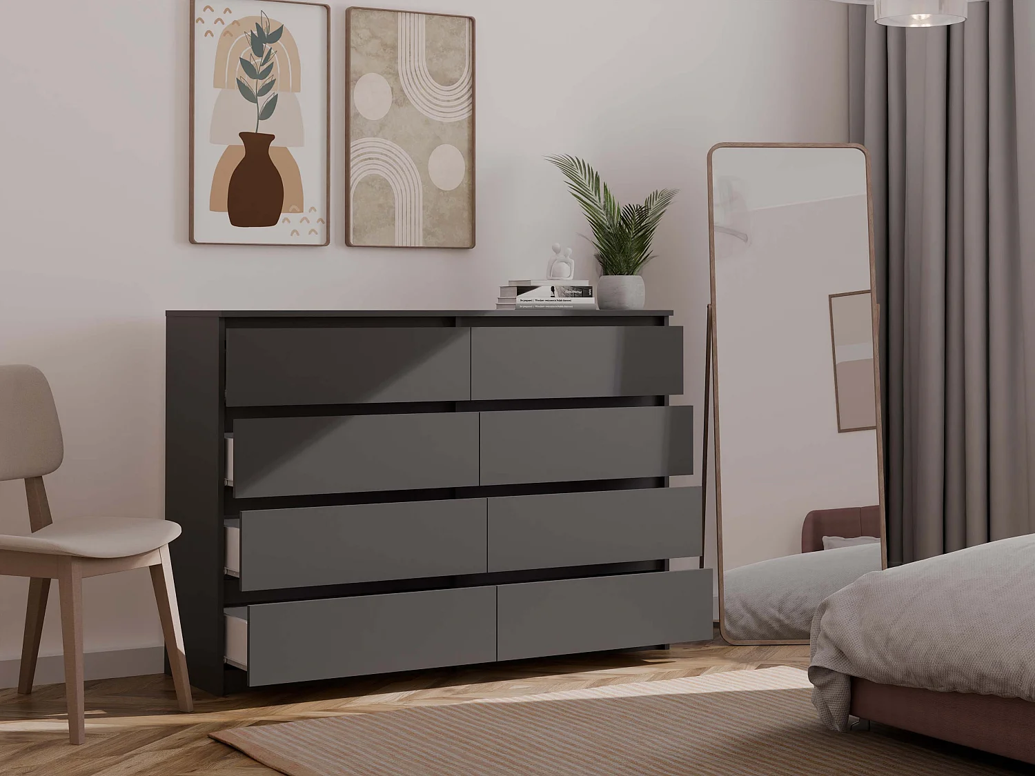 Cassettiera moderna con 8 cassetti 138x40x97 cm nera CMMT13