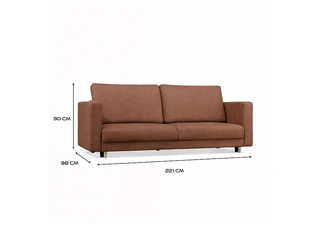 Divano letto 3 posti 221 cm in tessuto terracotta DT1