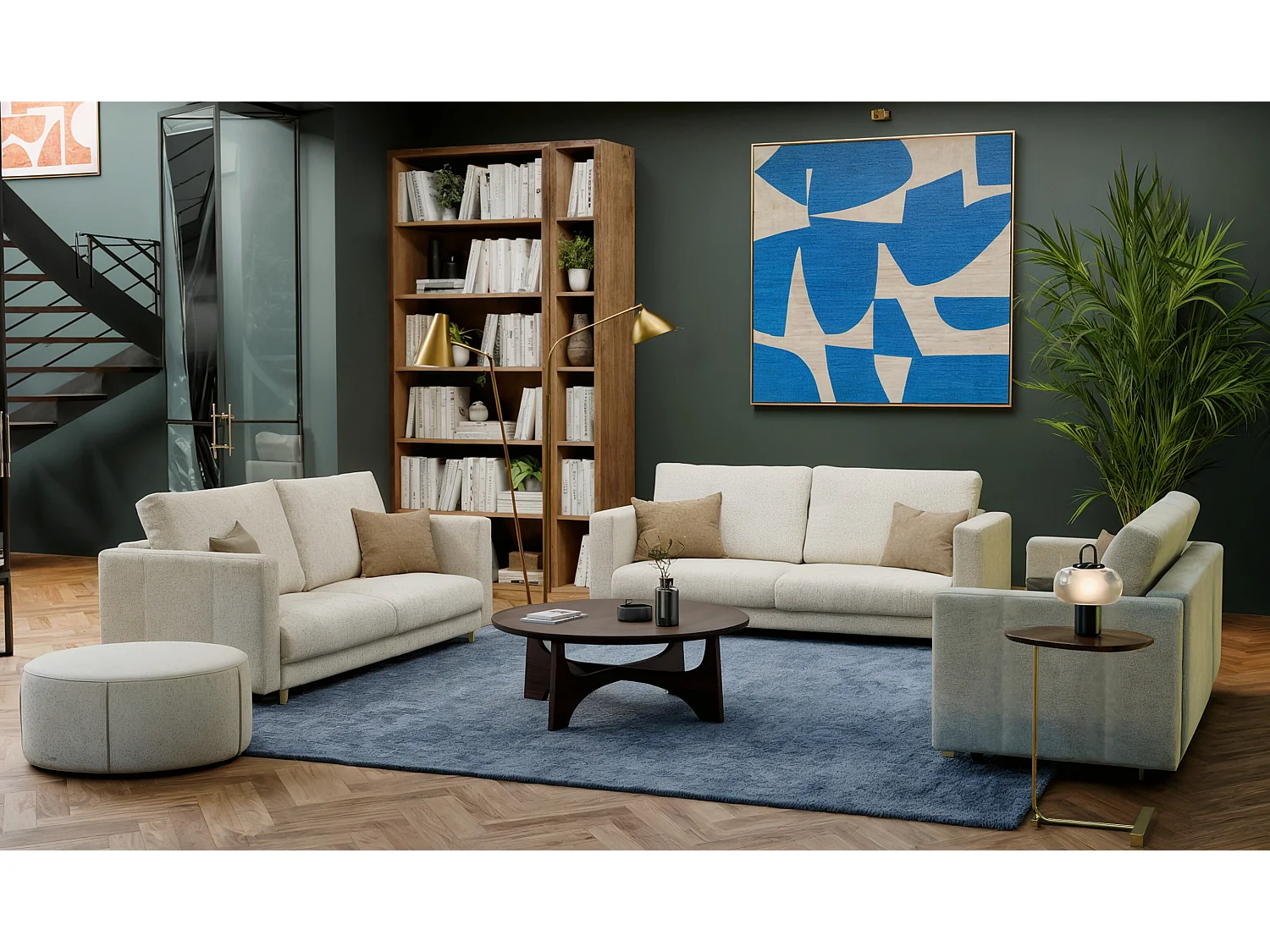 Divano letto 3 posti 221 cm in tessuto beige DT1