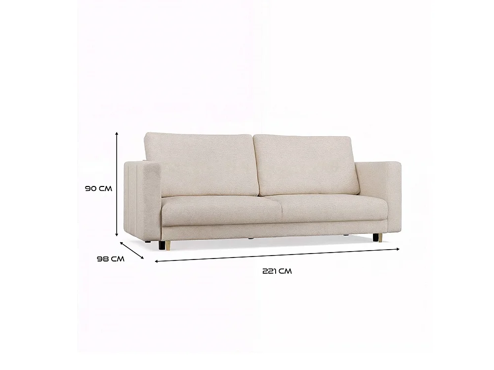 Divano letto 3 posti 221 cm in tessuto beige DT1