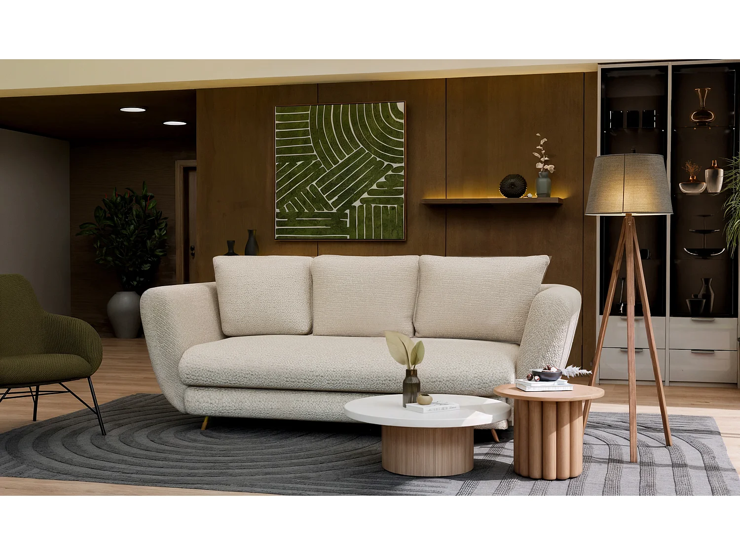 Divano letto 3 posti 248 cm in tessuto beige gambe oro DT2