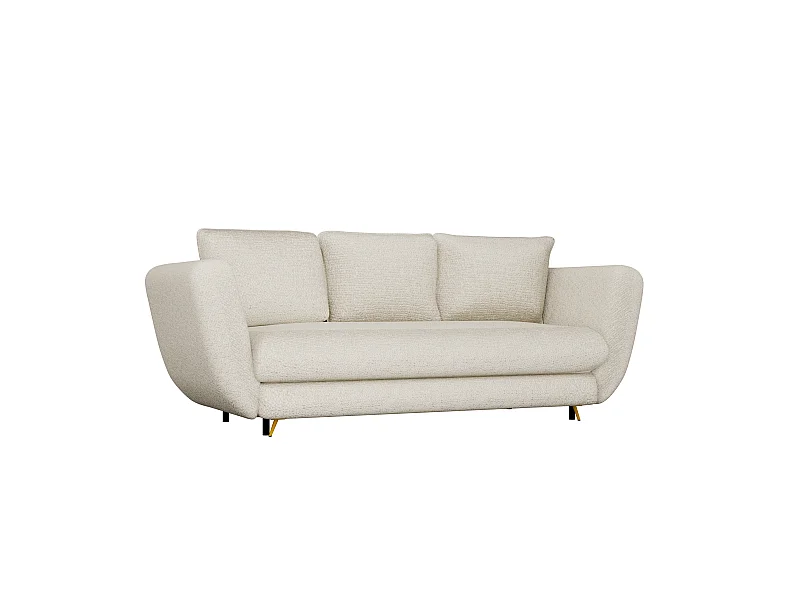 Divano letto 3 posti 248 cm in tessuto beige gambe oro DT2