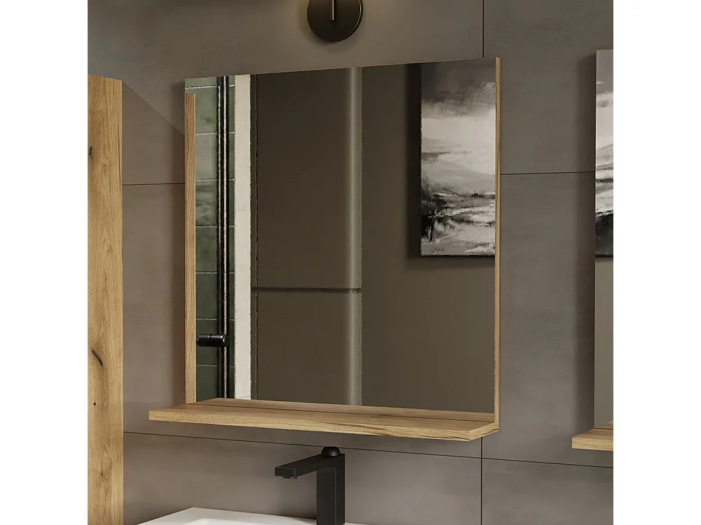 Specchio bagno da parete con mensola in rovere 60x61,5 cm SPT1