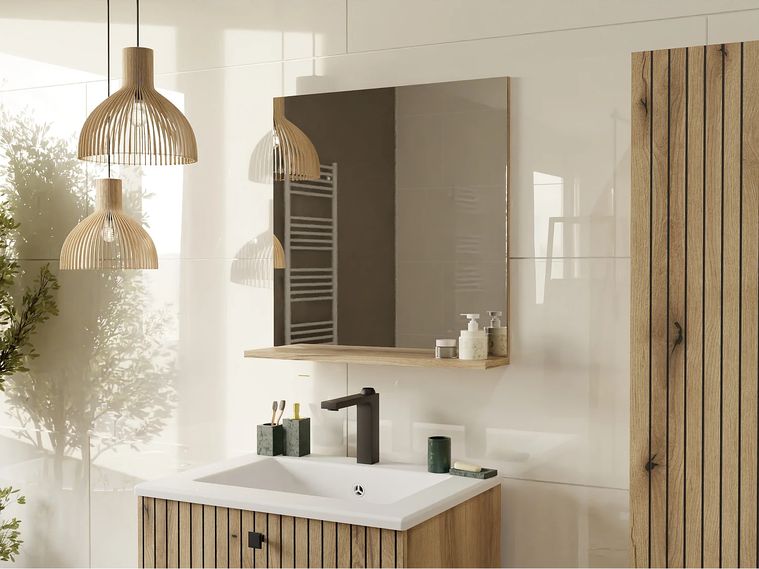 Specchio bagno da parete con mensola in rovere 60x61,5 cm SPT1