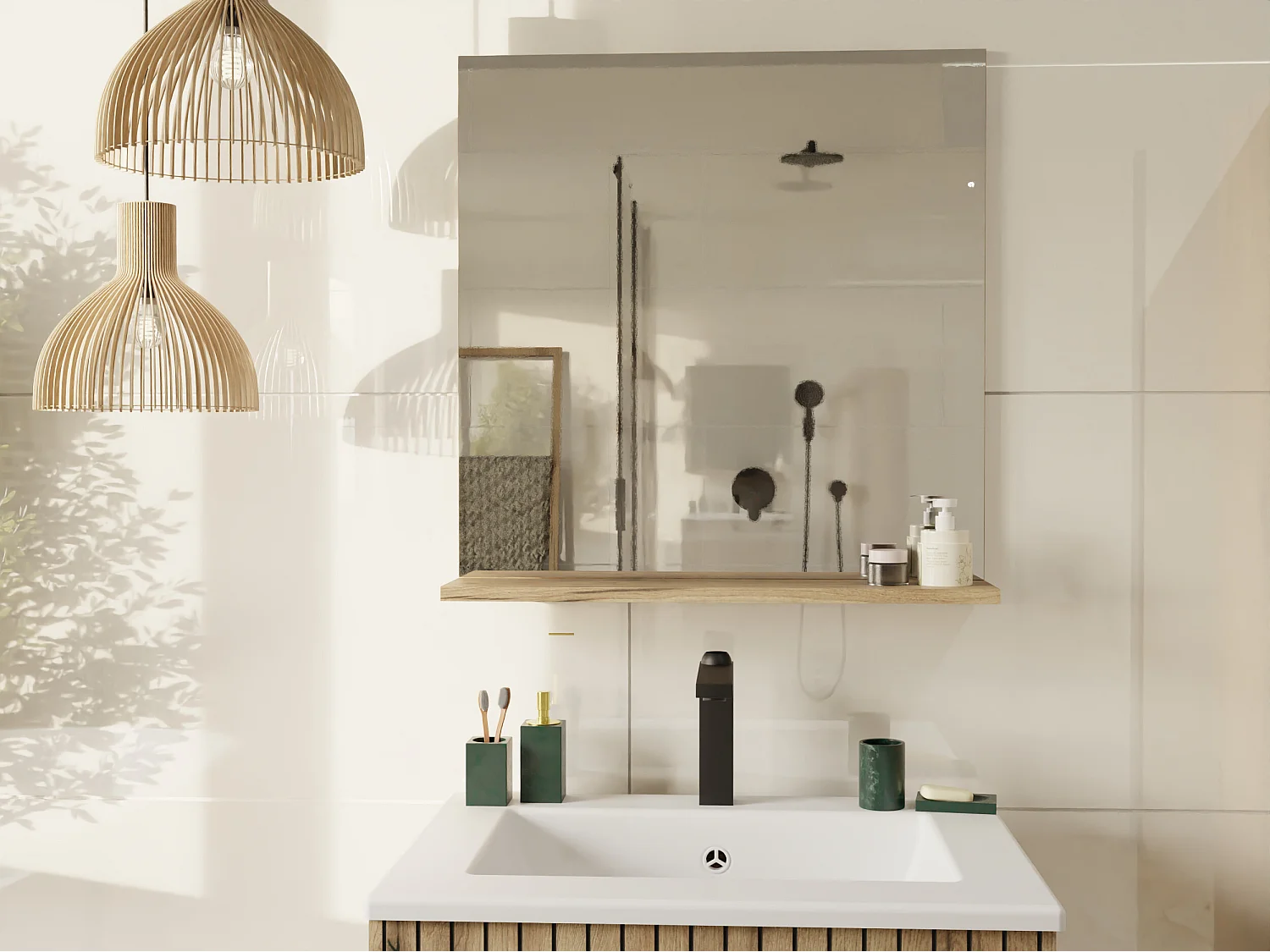 Specchio bagno da parete con mensola in rovere 60x61,5 cm SPT1
