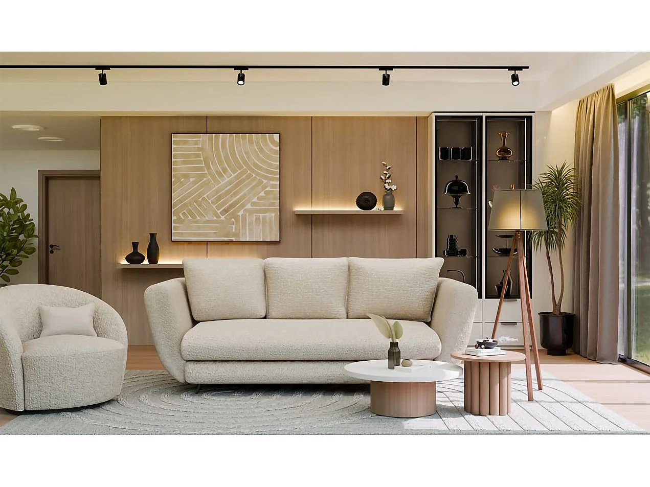Divano letto 3 posti 248 cm in tessuto beige gambe nere DT2