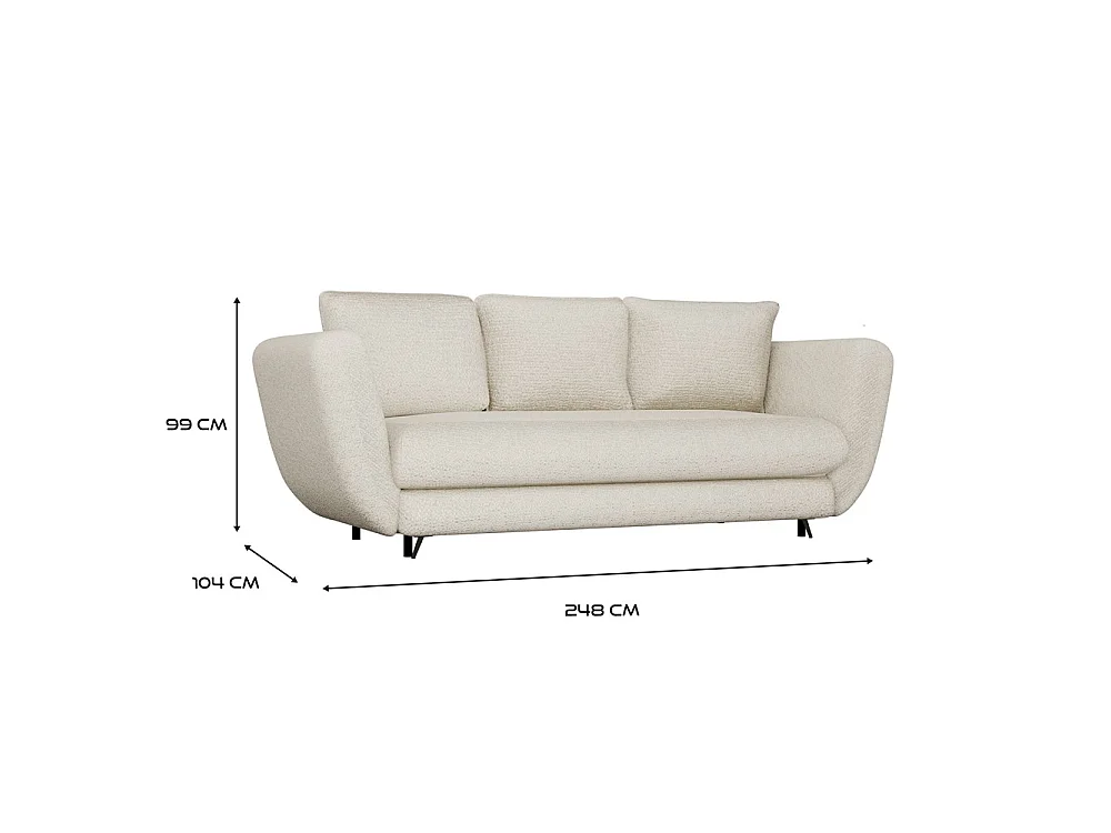 Divano letto 3 posti 248 cm in tessuto beige gambe nere DT2
