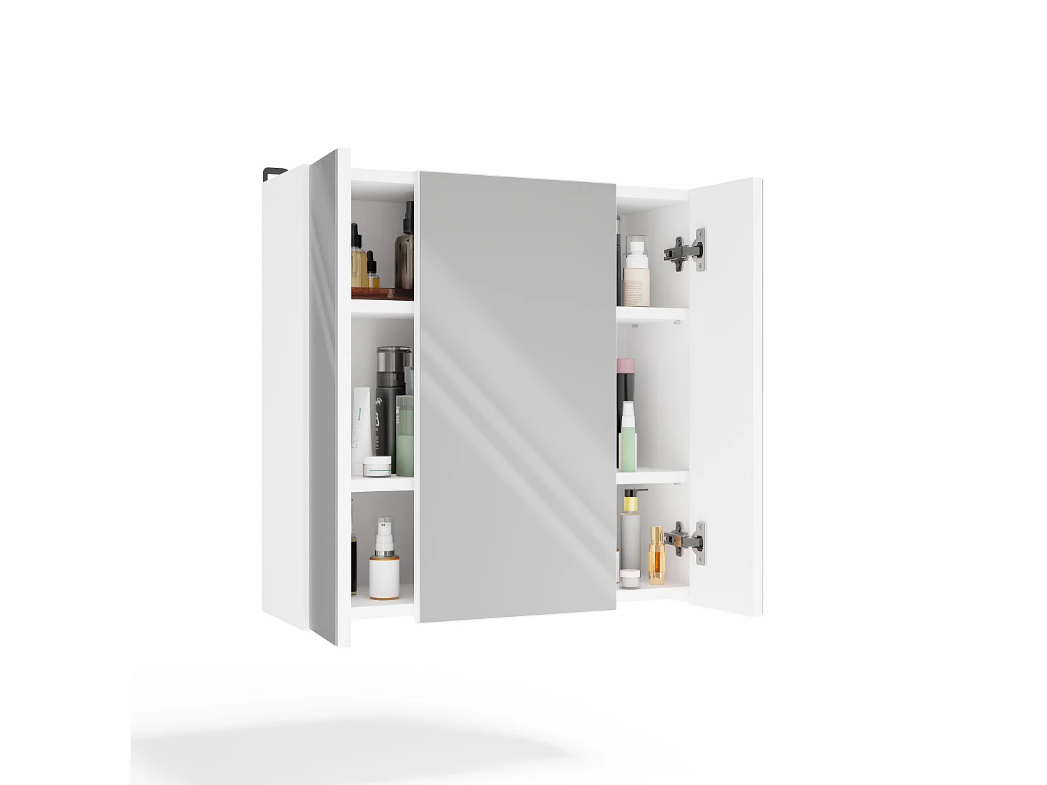 Specchio contenitore da bagno 60x60 cm con 3 ante con 6 ripiani bianco SPT2