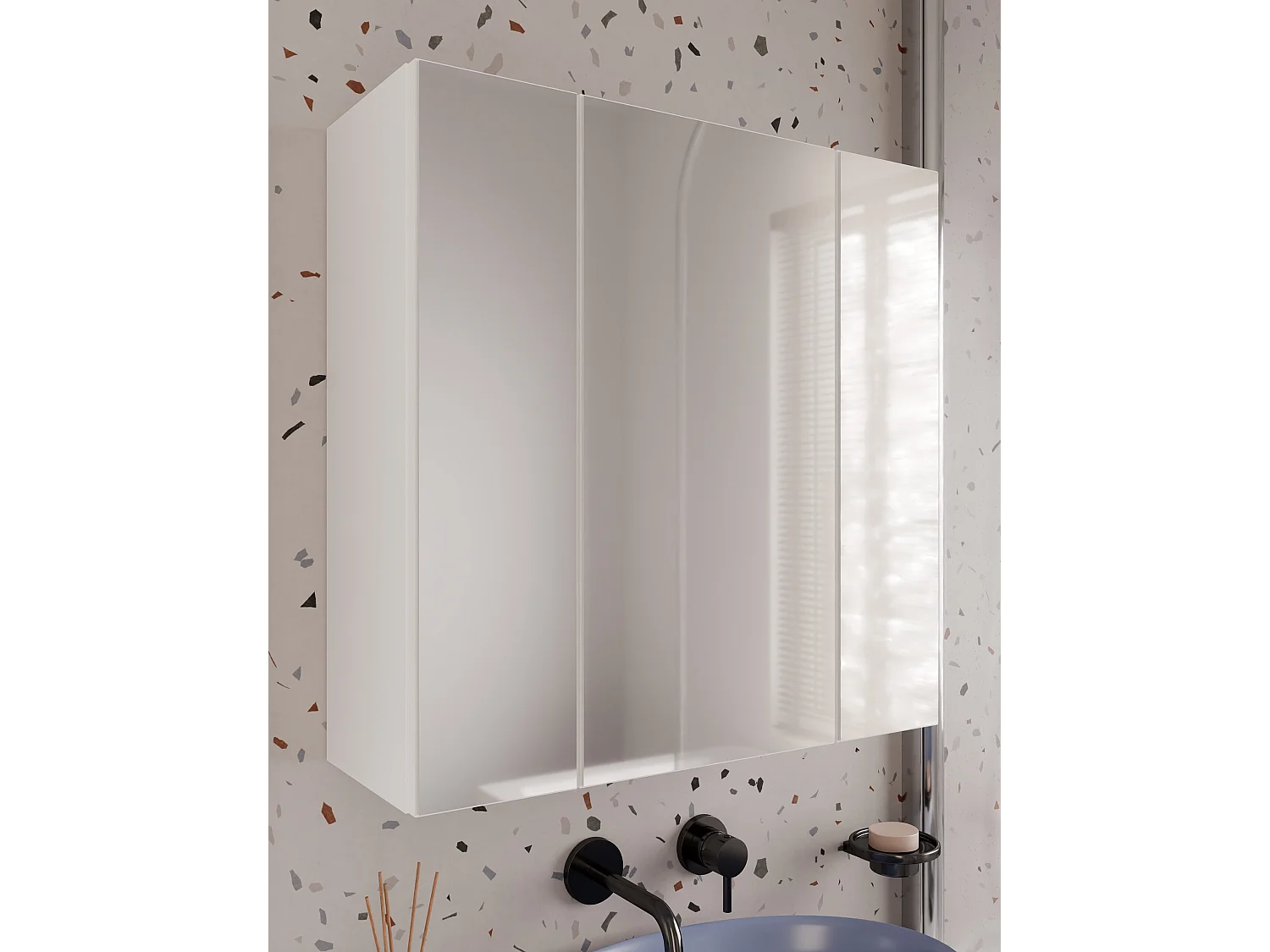 Specchio contenitore da bagno 60x60 cm con 3 ante con 6 ripiani bianco SPT2