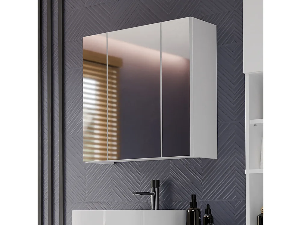 Specchio contenitore da bagno 60x60 cm con 3 ante con 6 ripiani bianco SPT2