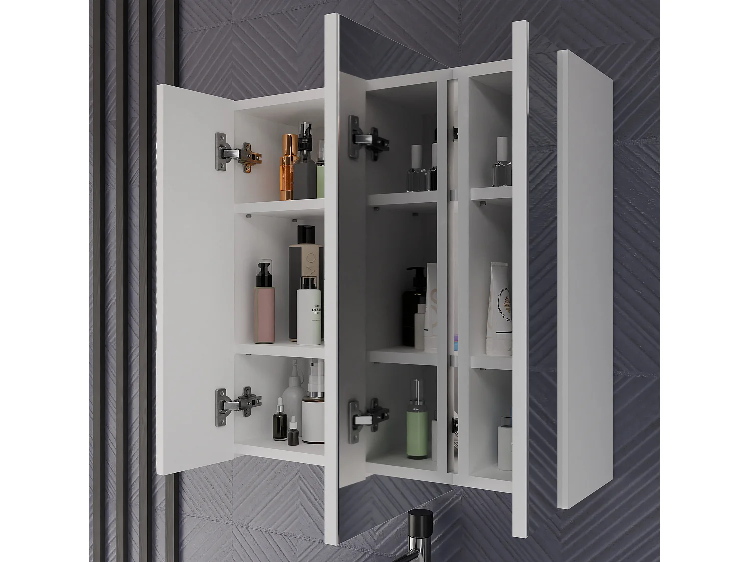 Specchio contenitore da bagno 60x60 cm con 3 ante con 6 ripiani bianco SPT2