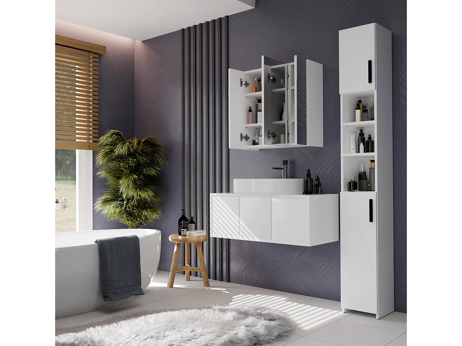 Specchio contenitore da bagno 60x60 cm con 3 ante con 6 ripiani bianco SPT2
