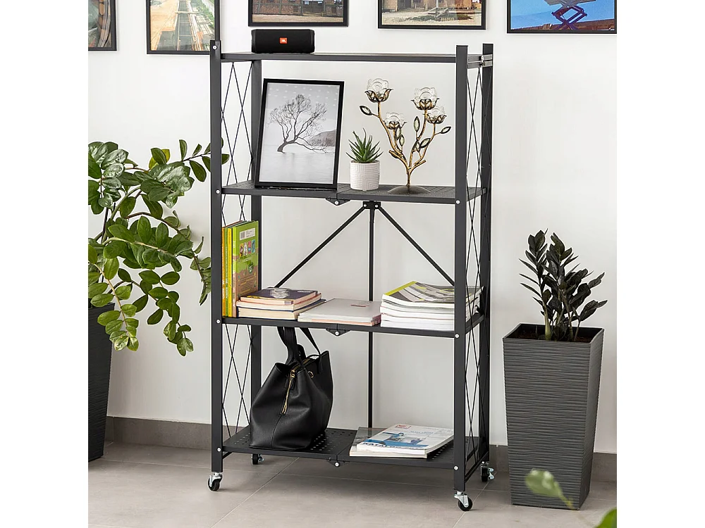 Scaffale per cucina 72x127 cm pieghevole con ruote nero SFT2