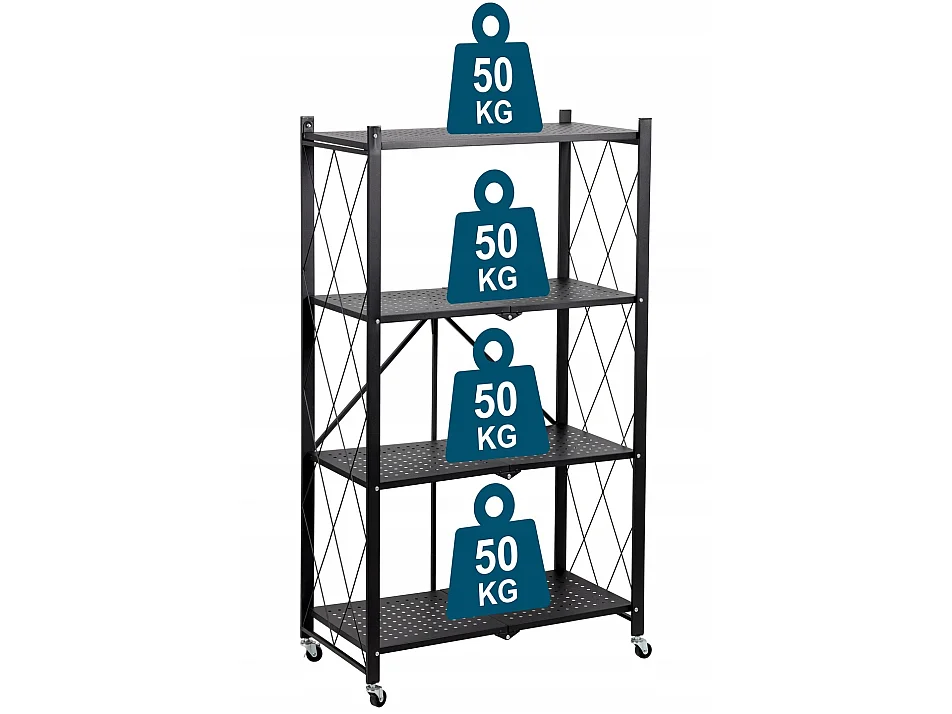 Scaffale per cucina 72x127 cm pieghevole con ruote nero SFT2