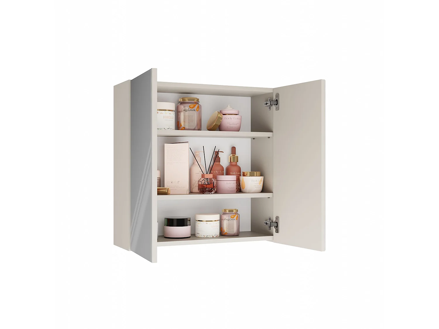 Specchio contenitore da bagno 60x60 cm con 2 ante beige SPT4