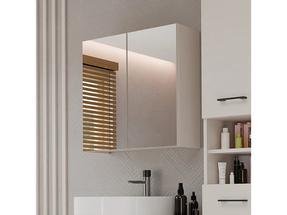 Specchio contenitore da bagno 60x60 cm con 2 ante beige SPT4