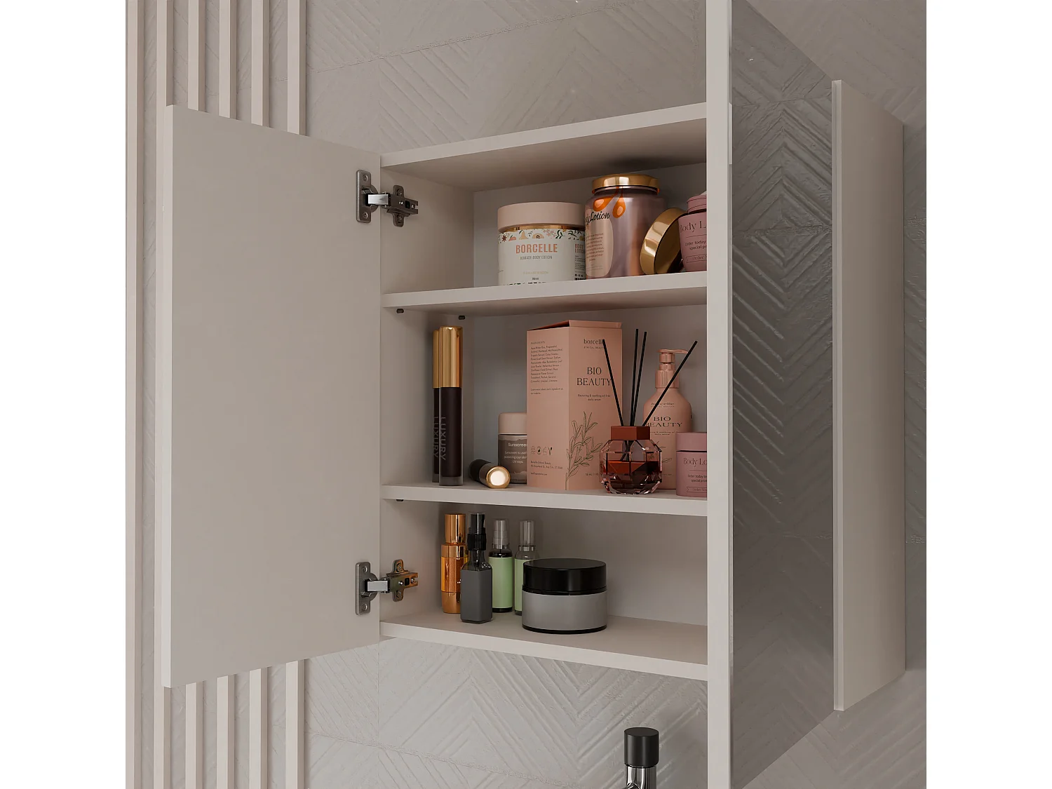 Specchio contenitore da bagno 60x60 cm con 2 ante beige SPT4