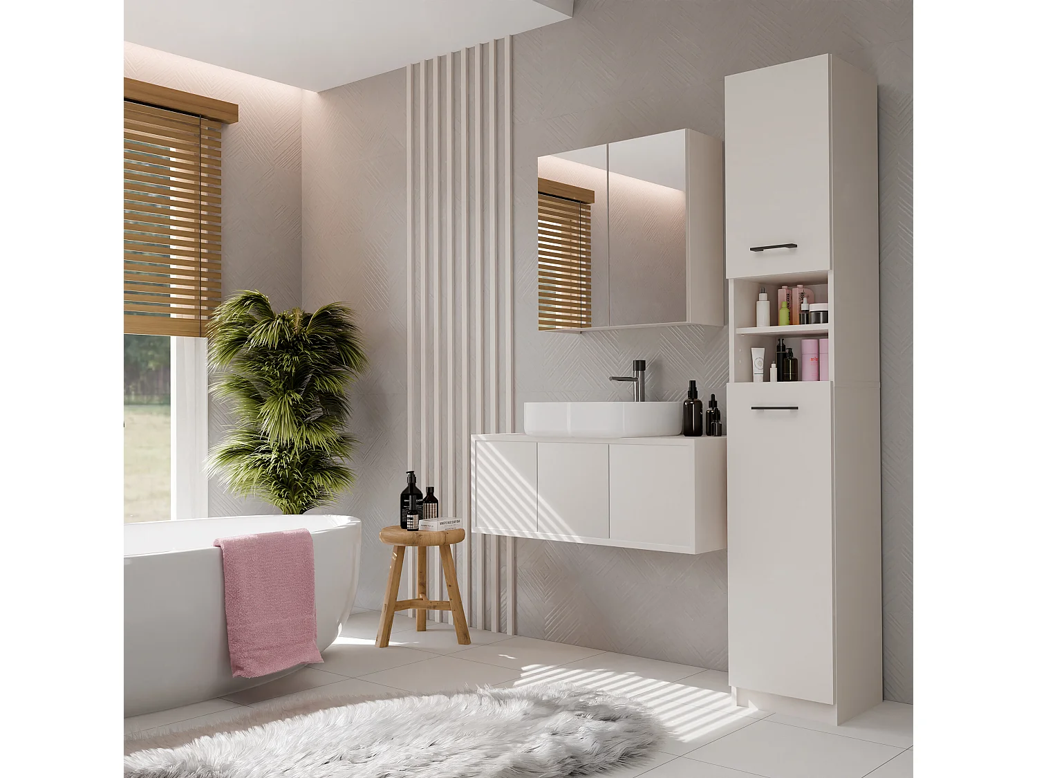 Specchio contenitore da bagno 60x60 cm con 2 ante beige SPT4