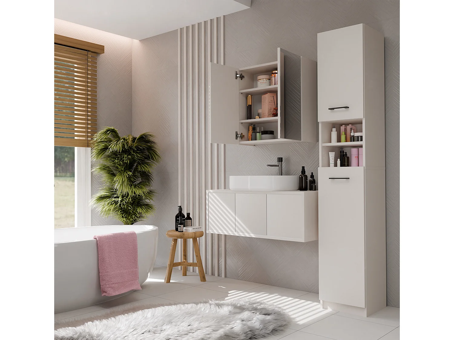 Specchio contenitore da bagno 60x60 cm con 2 ante beige SPT4