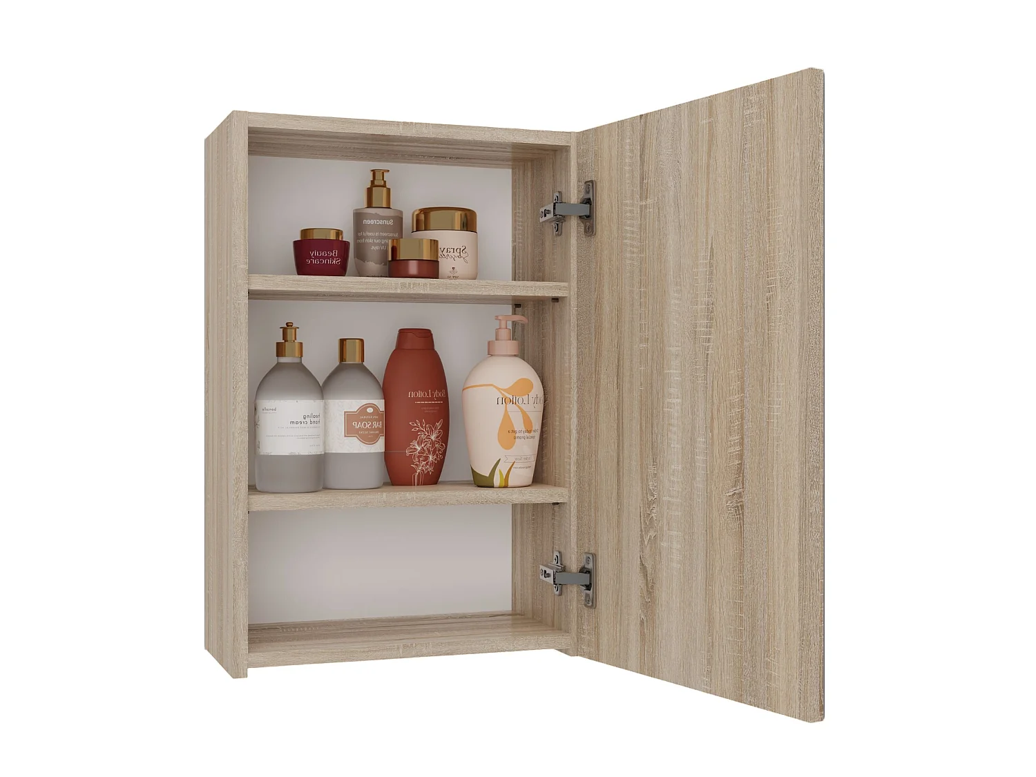 Specchio contenitore da bagno 40x60 cm con 3 ripiani rovere chiaro SPT3