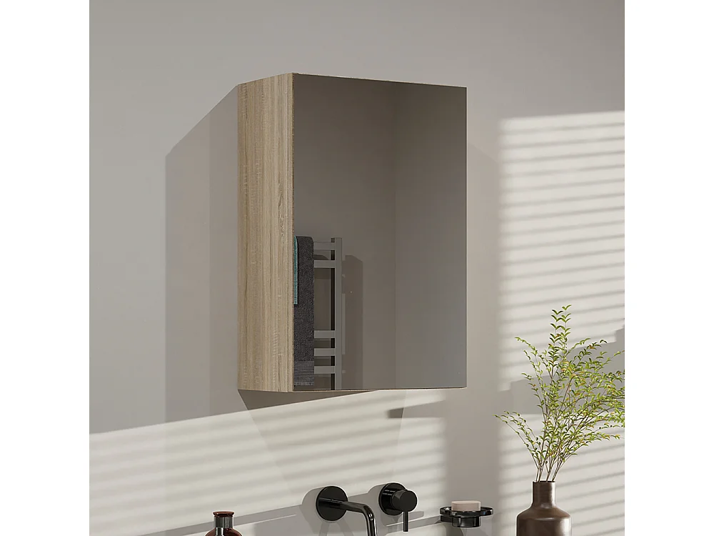 Specchio contenitore da bagno 40x60 cm con 3 ripiani rovere chiaro SPT3