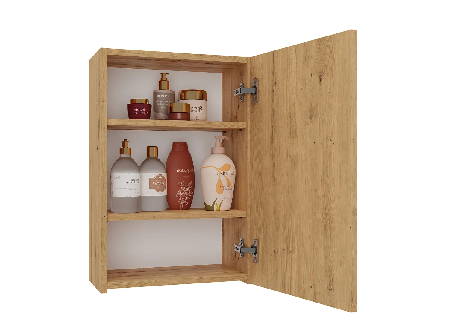 Specchio contenitore da bagno 40x60 cm con 3 ripiani rovere SPT3