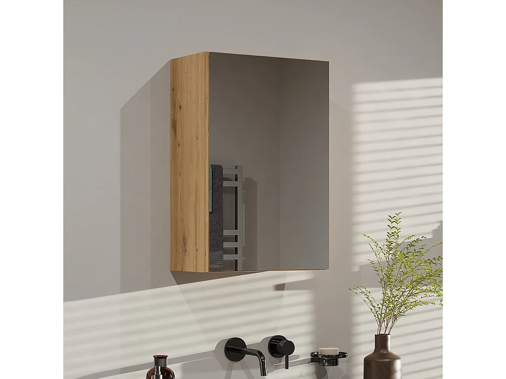 Specchio contenitore da bagno 40x60 cm con 3 ripiani rovere SPT3