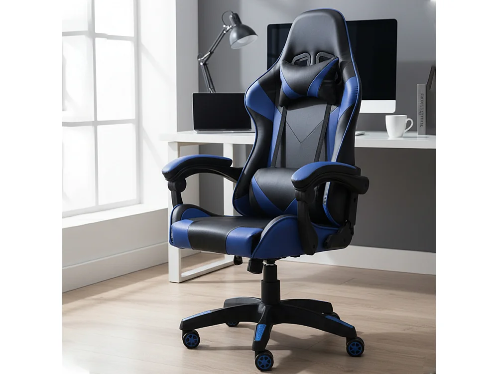 Sedia gaming con cuscini regolabili blu/nero ST6