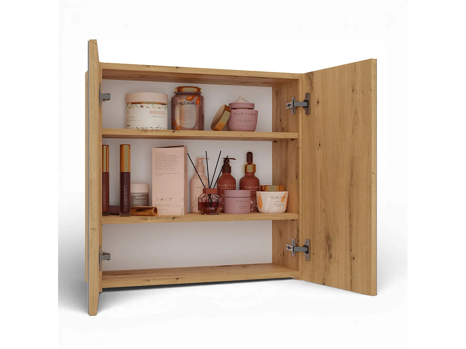 Specchio contenitore da bagno 60x60 cm con 2 ante rovere SPT4