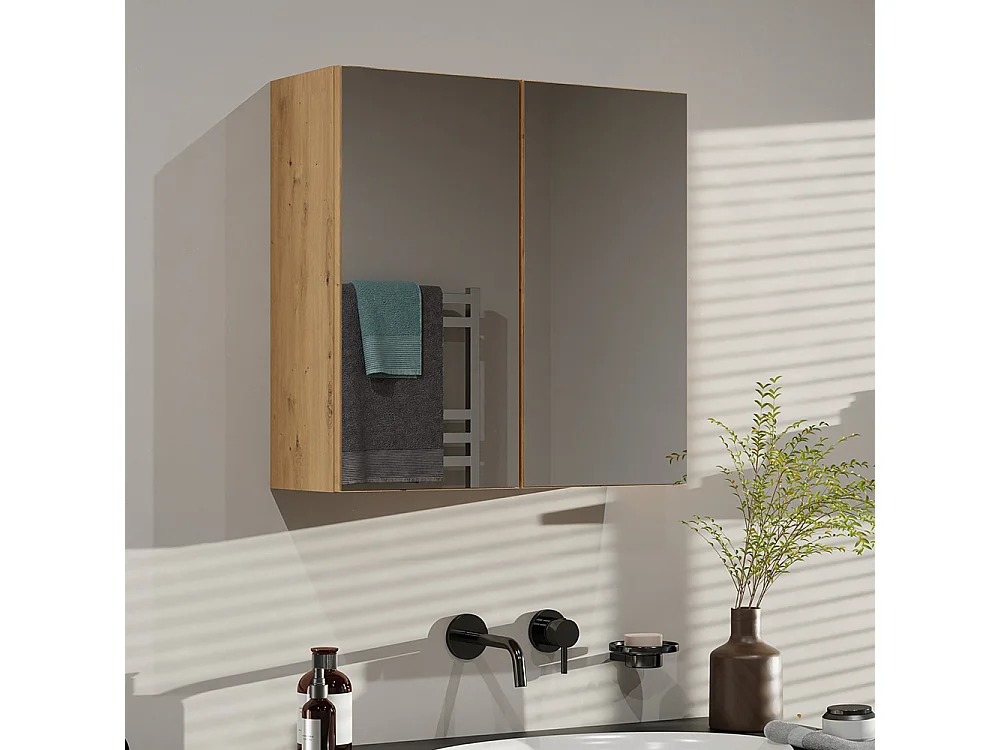 Specchio contenitore da bagno 60x60 cm con 2 ante rovere SPT4